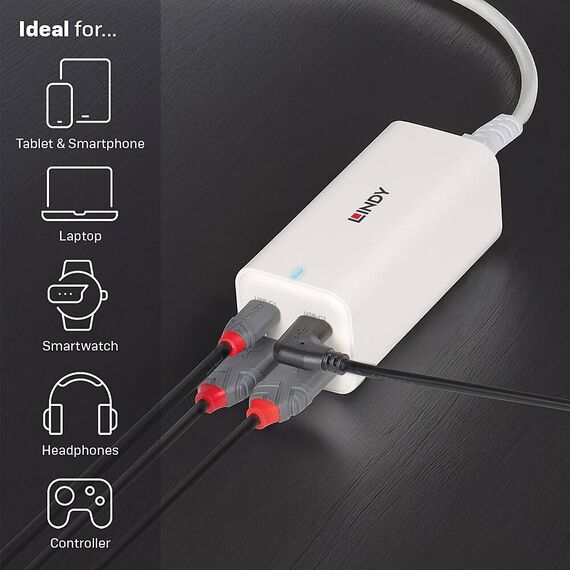 Lindy 73441 White 4-Port USB-C and USB-A GaN Desktop Charger