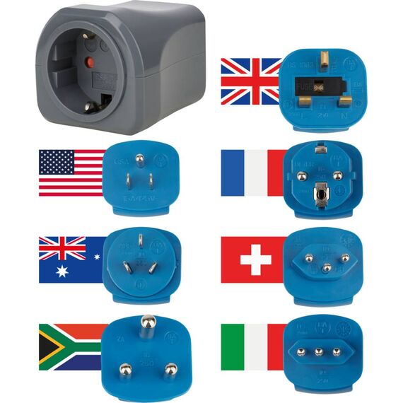Brennenstuhl 1508160 Black Travel Adapter Set with Seven Inserts and Pouch