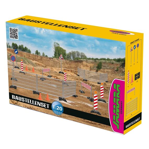 JAMARA Construction Area Accessory Set, 1:20, 38 Pieces, Barriers, Signs & Fences, Ages 6+
