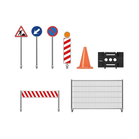 JAMARA Construction Area Accessory Set, 1:20, 38 Pieces, Barriers, Signs & Fences, Ages 6+