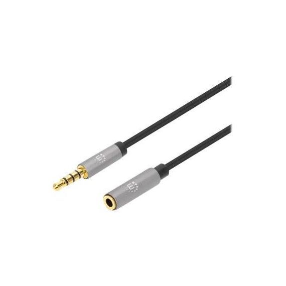 Manhattan 356046 3m 3.5mm TRRS Audio Extension Cable, Black and Silver