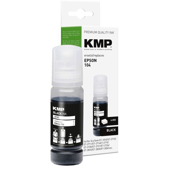 KMP E191 Refill Ink for Epson 104, Black 70 ml