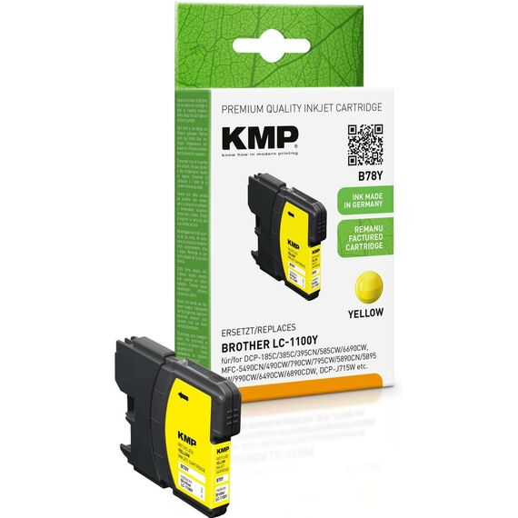 KMP B78Y Ink Cartridge for Brother LC1100Y, Yellow 4.8 ml