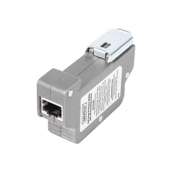 DIGITUS DN-95421 Grey RJ45 PoE Surge Protector with DIN Rail Clip