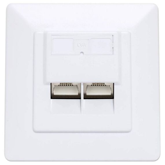 Intellinet 771917 Cat6a Dual RJ45 Wall Plate, Signal White