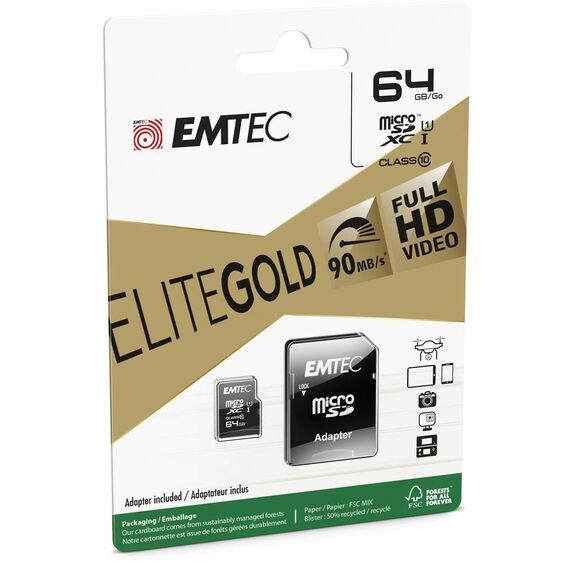 Emtec Elite Gold microSDXC 64GB Class 10 UHS-I U1