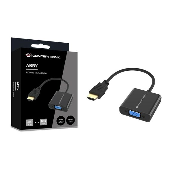 Conceptronic ABBY20B Black HDMI Male to VGA Female Adapter, 25cm