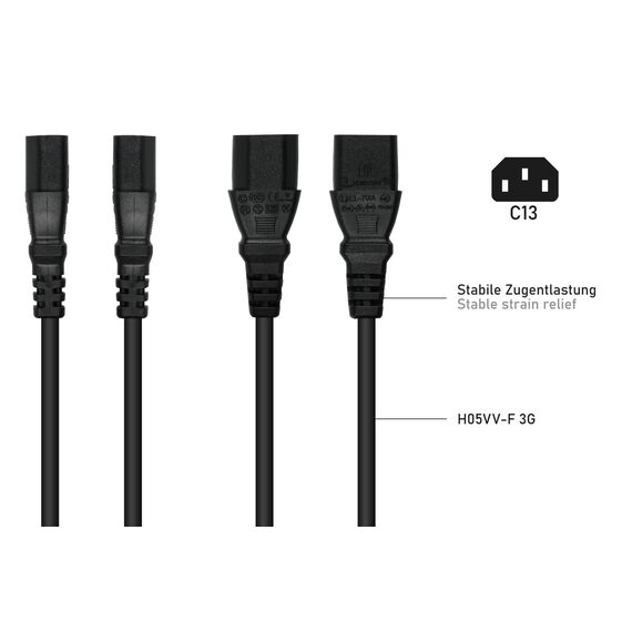 kabelmeister SK1436-S020 Black C14 to Dual C13 Y Power Cable 2m