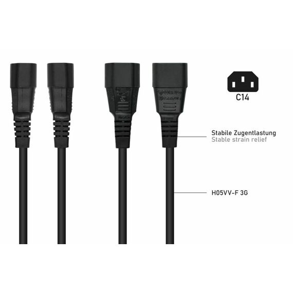 kabelmeister SK1436-S020 Black C14 to Dual C13 Y Power Cable 2m
