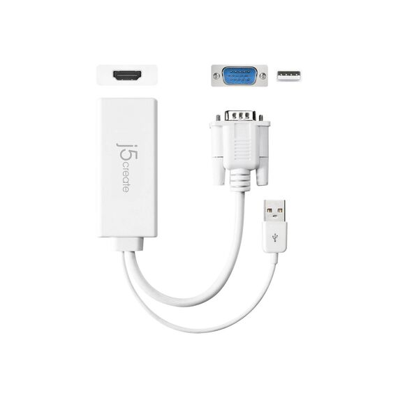 j5create JDA214 White VGA to HDMI Video Audio Adapter