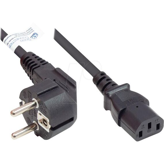 Good Connections P0130-S050 Black 5 m Angled Schuko CEE 7/7 to Straight C13 Power Cable