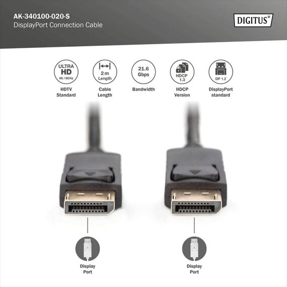 DIGITUS AK-340100-020-S Black DisplayPort Cable 2m