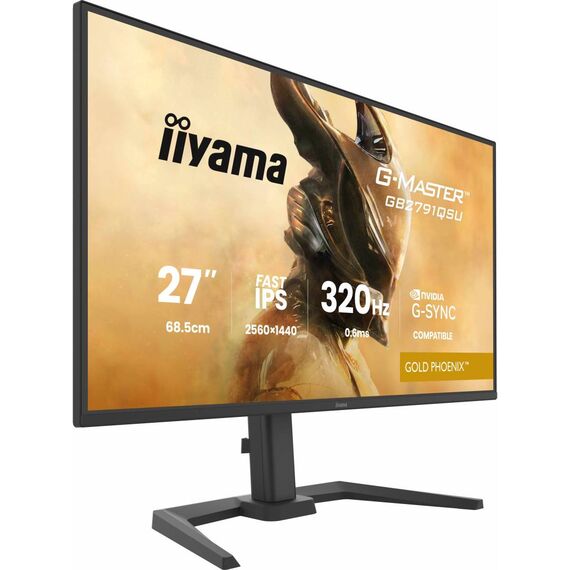 iiyama G-MASTER GB2791QSU-B1 Gold Phoenix 27-inch gaming monitor, official front and rear views