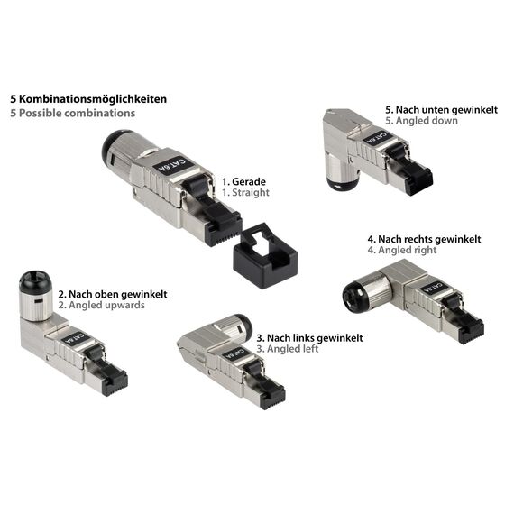Good Connections GC-N0165 Shielded Cat6A RJ45 Field Plug Five Cable Exit Directions