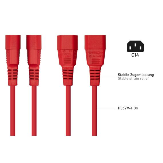 kabelmeister SK1430-R005 Red C14 to C13 Power Extension Cable 0.5m