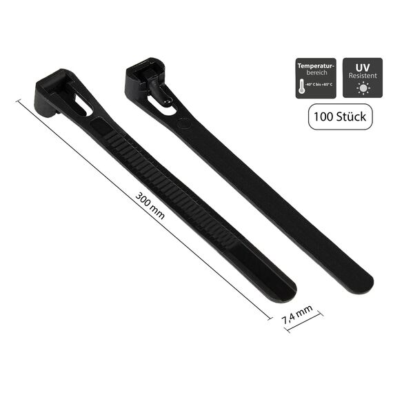 Good Connections KAB-R30S74 Reusable Black Cable Ties 300 x 7.4 mm