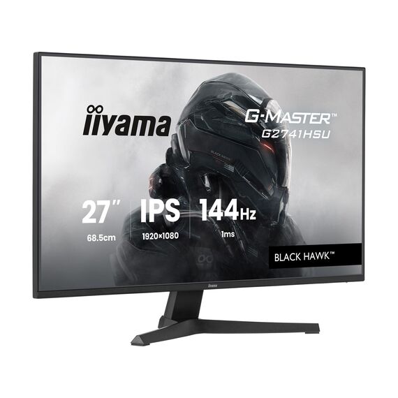 Black iiyama G-Master G2741HSU-B1 27-inch IPS144Hz monitor, front and angled views showing the tilt-only stand