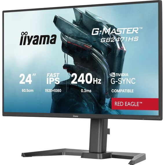 Black iiyama G-Master GB2471HS-B1 240 Hz gaming monitor with height-adjustable pivot stand