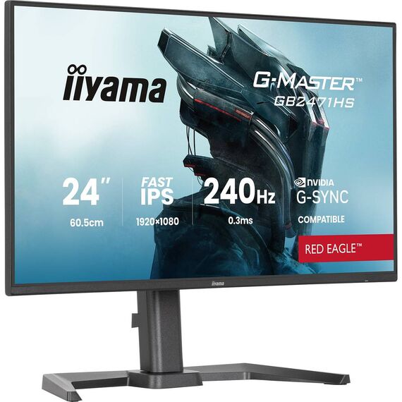 Black iiyama G-Master GB2471HS-B1 240 Hz gaming monitor with height-adjustable pivot stand