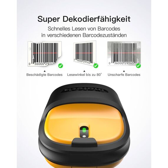 Inateck P6 Wireless 1D Laser Barcode Scanner Yellow with USB Receiver
