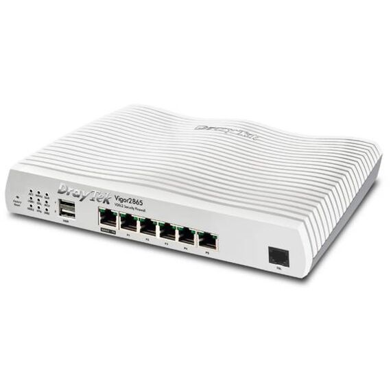 White DrayTek Vigor 2865 wired Annex B router with five Gigabit LAN ports and configurable WAN2/P6