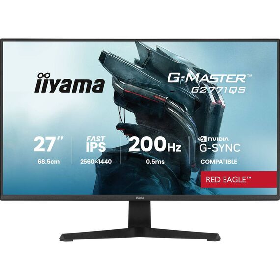 Black iiyama G-Master G2771QS-B1 Red Eagle 27 inch Fast IPS QHD monitor with tilt-only stand front view