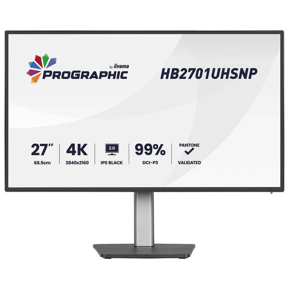 Black iiyama ProGraphic HB2701UHSNP-B1 27 inch 4K IPS Black 2.0 monitor with USB-C dock and adjustable stand