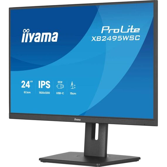 Black iiyama ProLite XB2495WSC-B1 16:10 WUXGA USB-C 65 W monitor with adjustable stand