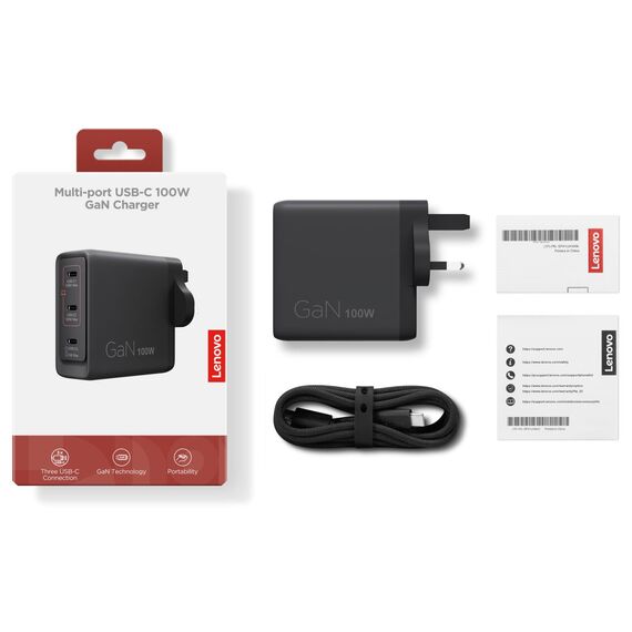 Lenovo Multi-port USB-C 100W GaN Charger Black UK 40AW100BUK