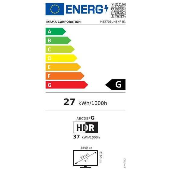 Official EU EPREL energy label for iiyama HB2701UHSNP-B1, registration 2440297