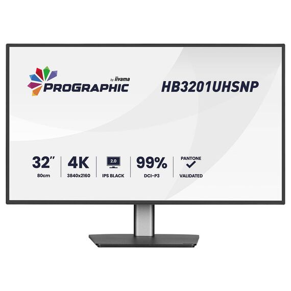 Black iiyama ProGraphic HB3201UHSNP-B1 31.5 inch 4K IPS Black 2.0 monitor with USB-C dock and adjustable stand — front view