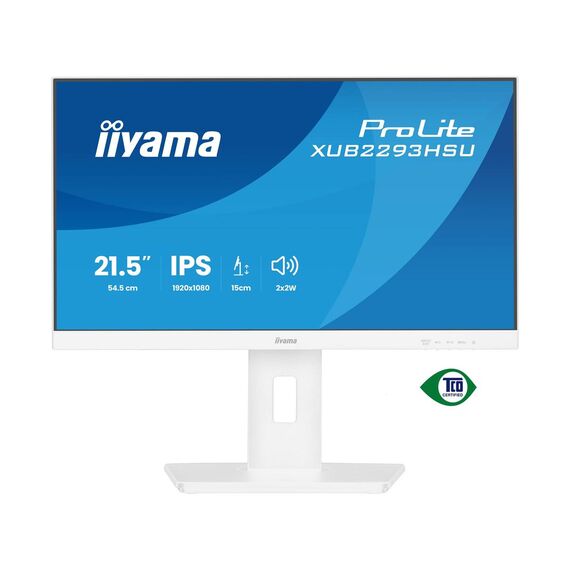 White iiyama ProLite XUB2293HSU-W7 21.5 inch IPS Full HD monitor with adjustable stand — front view