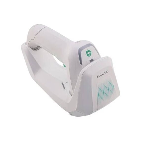 Datalogic Gryphon GM4600-HC-433K1-HP white healthcare scanner seated in included WLC4690-HC-433 base, exact-SKU Barcode Warehouse distributor image