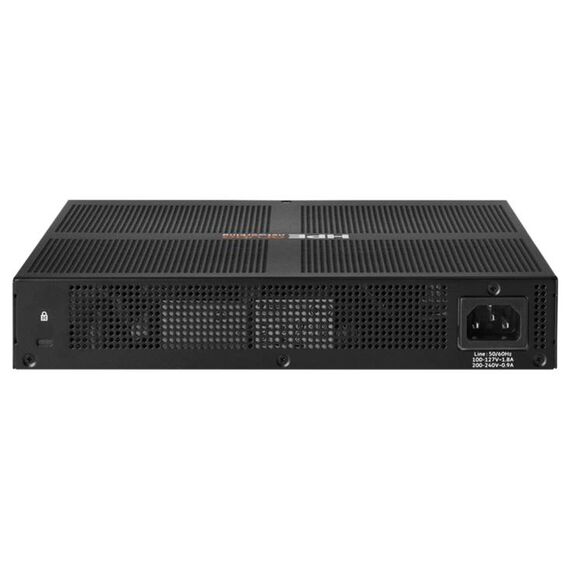 HPE Aruba CX 6000 S4R23A rear, fanless metal enclosure and fixed internal AC power supply inlet