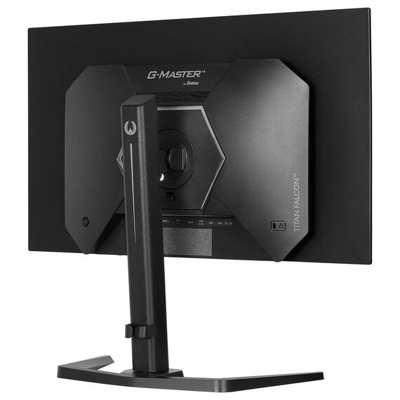 iiyama GOB2701QSC-B1 rear angled view, adjustable stand and HDMI DisplayPort USB-C connections