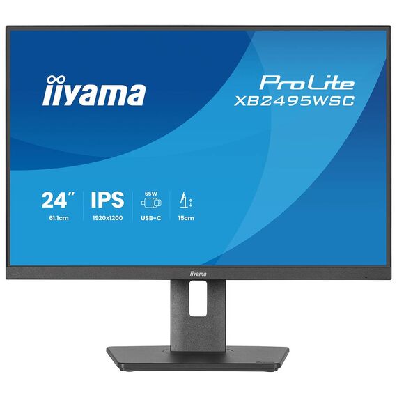 Black iiyama ProLite XB2495WSC-B1 16:10 WUXGA USB-C 65 W monitor with adjustable stand