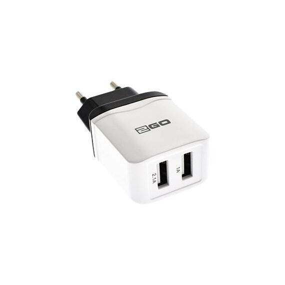 2GO 797206 USB mains charger with Europlug and two USB-A sockets (distributor image)