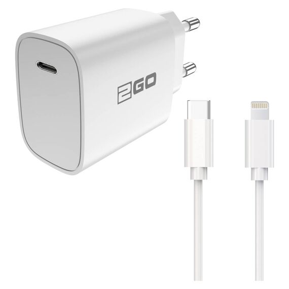 2GO 797277 white USB-C PD charger set with Lightning cable