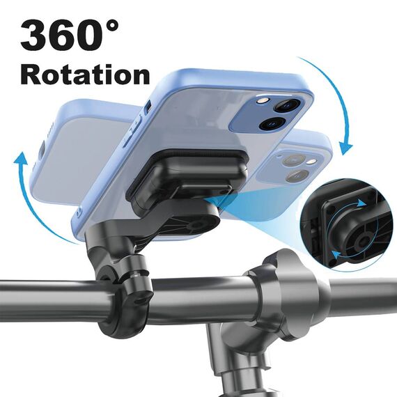 2GO 797394 360° rotation illustration with phone and handlebar shown; one holder only, phone and handlebar not included