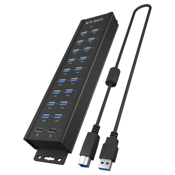 ICY BOX IB-HUB1720-U3 Black 18-Port USB Hub with 2 Charging Ports