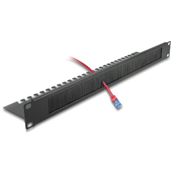 Delock 66484 Black 19-inch 1U Brush Strip with Rear Cable Support Plate