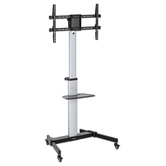Manhattan 462327 TV cart from the opposite front angle, showing the shelf and mounting brackets; display separate