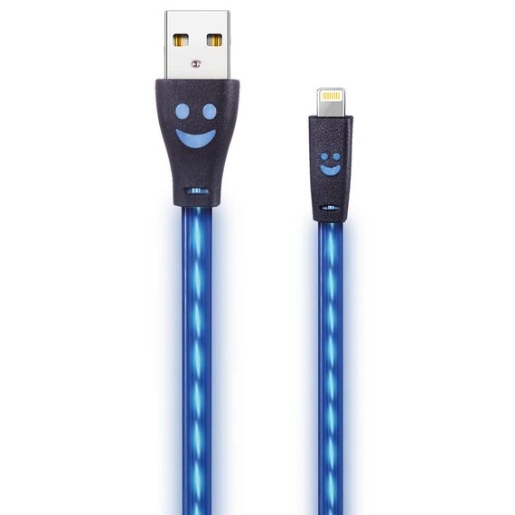 2GO 795536 USB-A and 8-pin Lightning cable with transparent body, blue illumination and black housings
