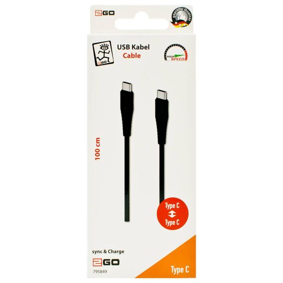 2GO 795849 retail package, marked 100 cm, Type-C to Type-C, Sync & Charge