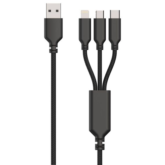 2GO 797257 3-in-1 charging cable with Micro-USB, Lightning and USB-C tips