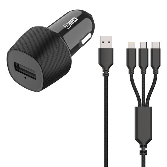 2GO 797258 car charger and 3-in-1 cable set