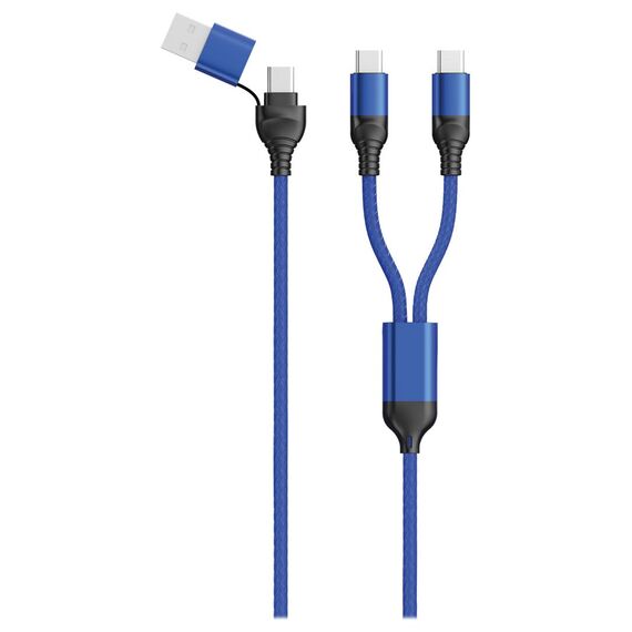 2GO DUO 797366 blue cable with USB-C or USB-A source and two USB-C device plugs