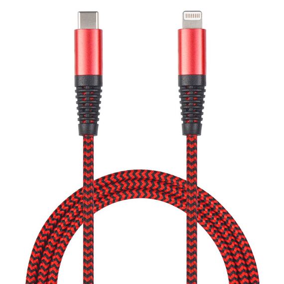 2GO 797197 red USB-C to Lightning cable with red/black braid and red connector housings
