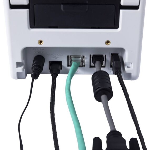 Brother TD2320DSA300Z1 rear connector example; connected cables are illustrative and not all included