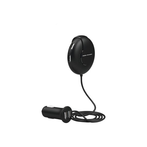 RealPower 195446 Hub 6 Black Car Charger with Wired Four Port Hub